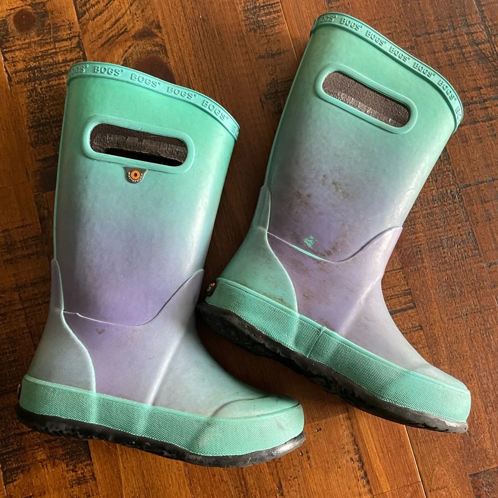 Bogs Kids Mint Green & Lavender Gradient Waterproof Rain Boots